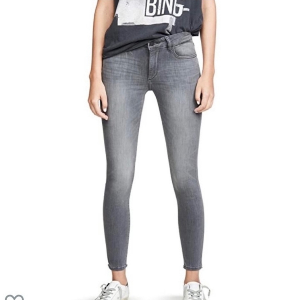 NWT! DL1961 $188 Emma Power Leggings In Grey Cateye Wash Raw Hem 24